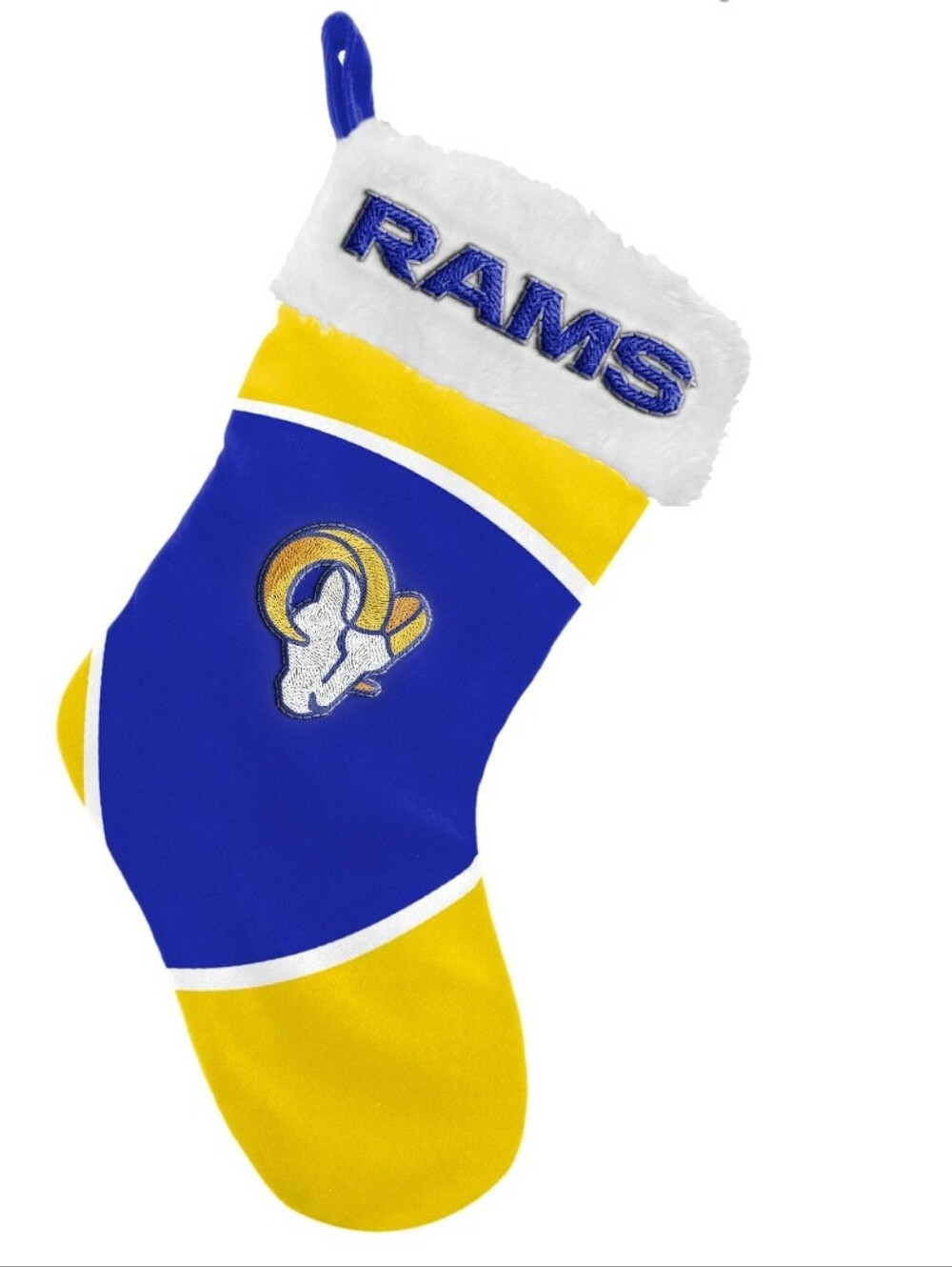 Los Angeles Rams Holiday Stocking in Yellow & Blue with Embroidered Logo